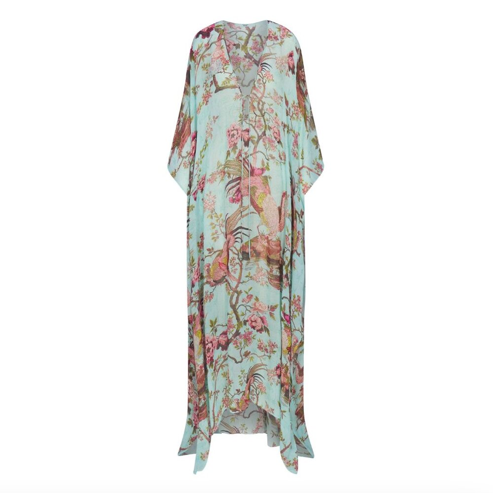 NWT SKIMS X Roberto Cavalli Long Green Floral Print Kaftan